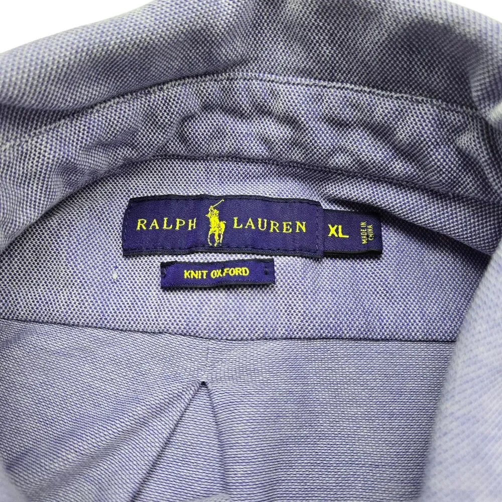 Ralph Lauren Knit Oxford Mens Blue Polo Button Down Short Sleeve Shirt Size XL